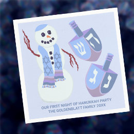 Serviette En Papier Snowman Dreidels Blue Personnalisé Cute Hanoukka