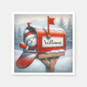 Serviette En Papier Snowman En Vacances Boîte Aux Lettres Avec Nom Per