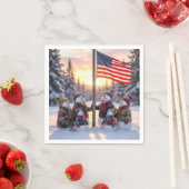 Serviette En Papier Snowman Family Gathering Around a Flagpole (En situation)