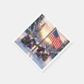 Serviette En Papier Snowman Family Gathering Around a Flagpole (Coin)