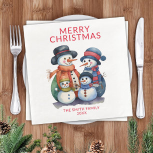 Serviette En Papier Snowman Family Red Christmas Party