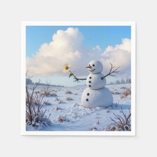 Serviette En Papier Snowman Holding a White Daisy (Devant)