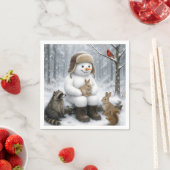 Serviette En Papier Snowman In Winter Woods With Animal Friends (En situation)