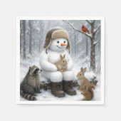 Serviette En Papier Snowman In Winter Woods With Animal Friends (Devant)