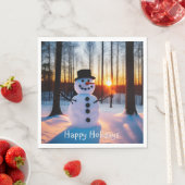 Serviette En Papier Snowman Joyeuses Fêtes (En situation)