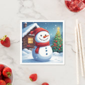 Serviette En Papier Snowman joyeux avec sapin de Noël (En situation)