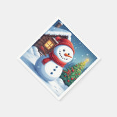 Serviette En Papier Snowman joyeux avec sapin de Noël (Coin)