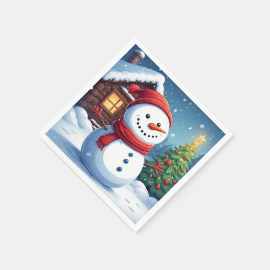 Serviette En Papier Snowman joyeux avec sapin de Noël (Coin)