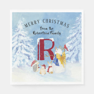 Serviette En Papier Snowman Joyeux Noël fête Forêt des bois