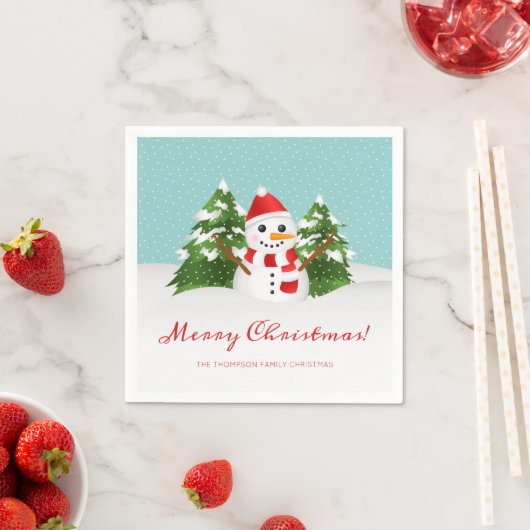 Serviette En Papier Snowman mignon Et Nom Personnalisé Noël (En situation)