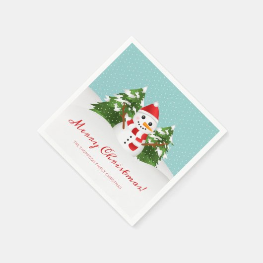 Serviette En Papier Snowman mignon Et Nom Personnalisé Noël (Coin)