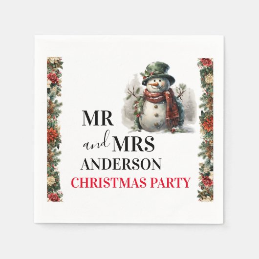 Serviette En Papier Snowman mignon voeux de Noël Papier Napkin (Devant)