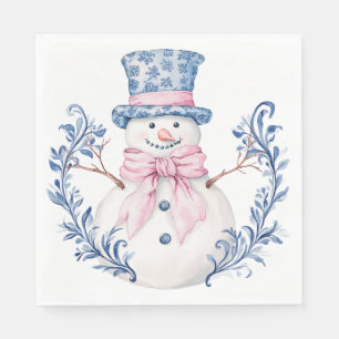Serviette En Papier Snowman rose et bleu