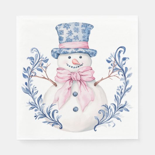 Serviette En Papier Snowman rose et bleu (Devant)
