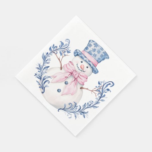 Serviette En Papier Snowman rose et bleu (Coin)