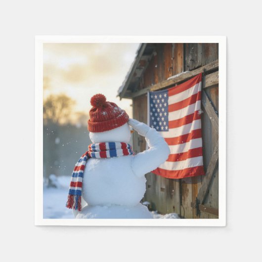 Serviette En Papier Snowman Saluting an American Flag (Devant)