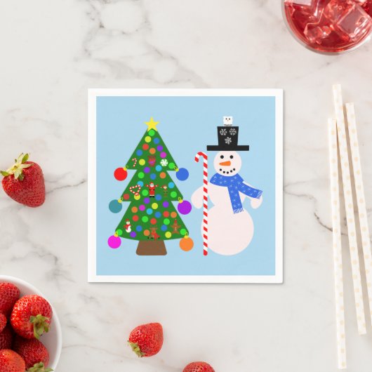 Serviette En Papier Snowman & sapin de Noël #3 Napkins (En situation)