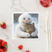 Serviette En Papier Snowman serrant un chat Tabby (En situation)