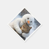 Serviette En Papier Snowman serrant un chat Tabby (Coin)