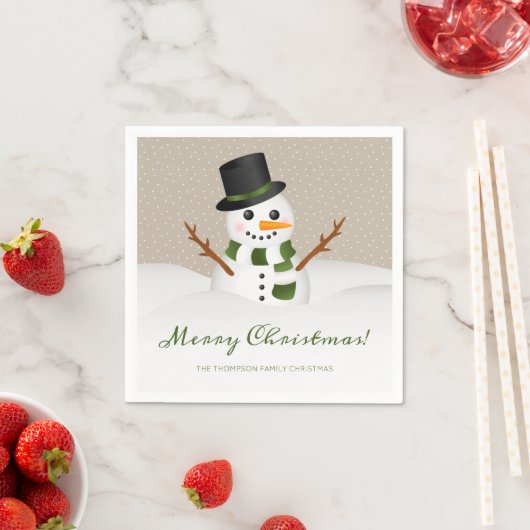 Serviette En Papier Snowman Souriant Et Nom Personnalisable Noël (En situation)