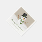 Serviette En Papier Snowman Souriant Et Nom Personnalisable Noël (Coin)