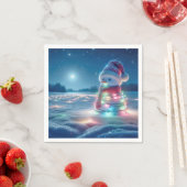 Serviette En Papier Snowman Tangé Dans Les Lumières De Noël (En situation)