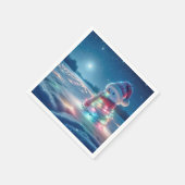 Serviette En Papier Snowman Tangé Dans Les Lumières De Noël (Coin)