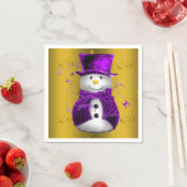 Serviette En Papier Snowman violet à Noël d'or (En situation)
