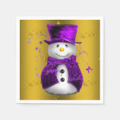 Serviette En Papier Snowman violet à Noël d'or (Devant)