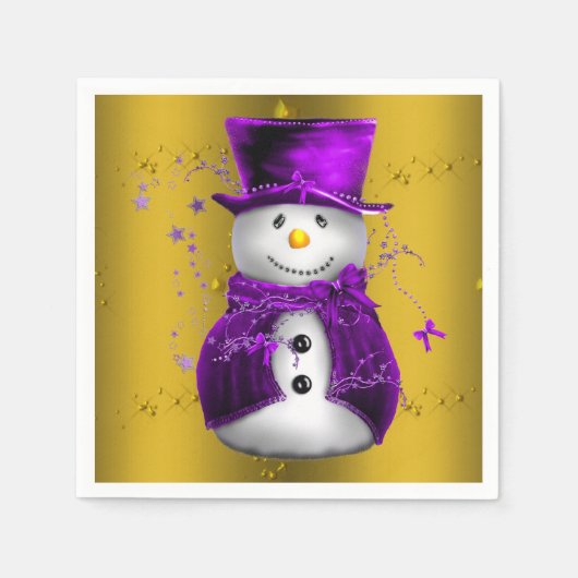 Serviette En Papier Snowman violet à Noël d'or (Devant)