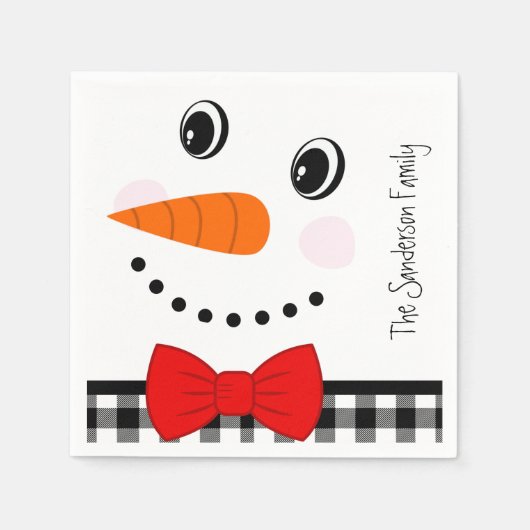 Serviette En Papier Snowman Visage Rouge Bowtie noir Buffalo plaqué (Devant)