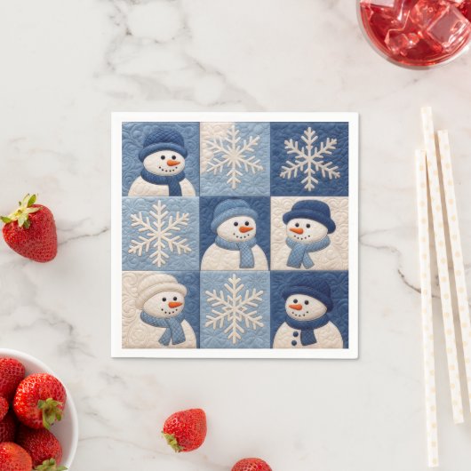 Serviette En Papier Snowmen and Snowflakes Quilt Pattern (En situation)