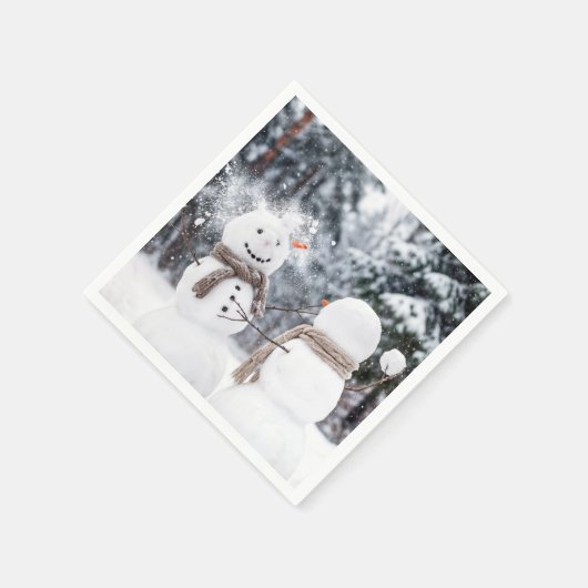 Serviette En Papier Snowmen Having a Snowball Fight (Coin)