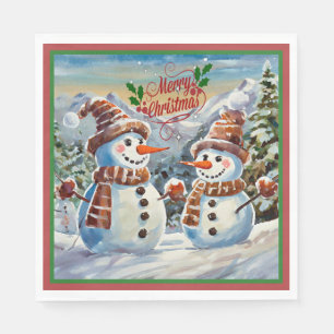 Serviette En Papier Snowmen, Joyeux Noël,