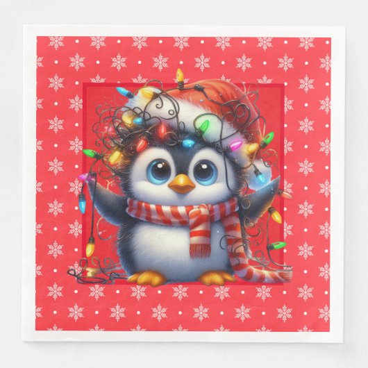 Serviette En Papier Snowy Christmas Penguin Paper Napkin (Devant)