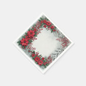 Serviette En Papier Snowy Evergreen Poinsettia Floral Frame Decoupage (Coin)