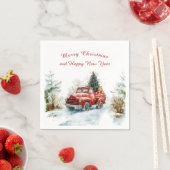 Serviette En Papier Snowy Forest Red Christmas Truck (En situation)