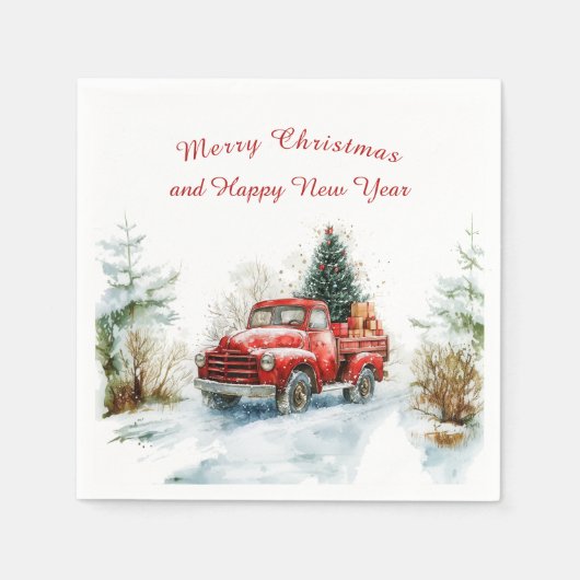 Serviette En Papier Snowy Forest Red Christmas Truck (Devant)
