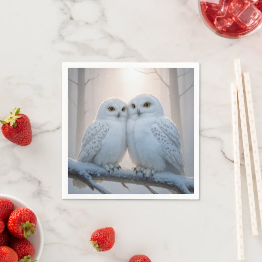 Serviette En Papier Snowy Owls On a Winter Branch (En situation)