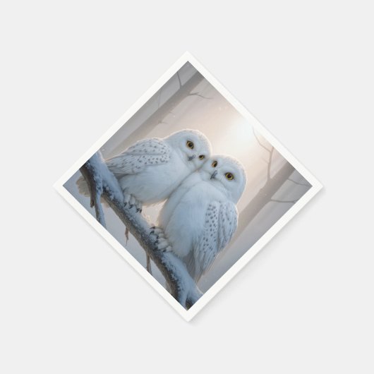 Serviette En Papier Snowy Owls On a Winter Branch (Coin)