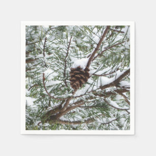 Serviette En Papier Snowy Pine Cône II hiver Photographie de la nature