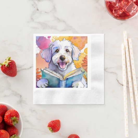 Serviette En Papier Sober Schnoodle Chien Lecture Big Book Recovery (En situation)