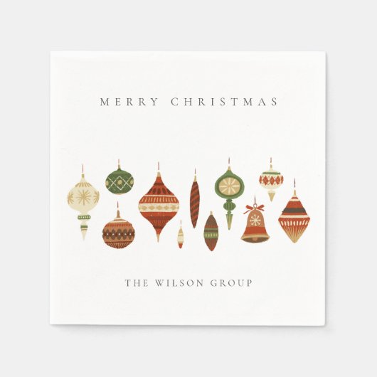 SERVIETTE EN PAPIER SOCIÉTÉ ÉLÉGANTE ROUGE VERT NOËL ORNAMENTS (Devant)