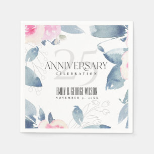 SERVIETTE EN PAPIER SOFT BLUSH BLUE FLORAL 25E TOUTE ANNÉE ANNIVERSAIR