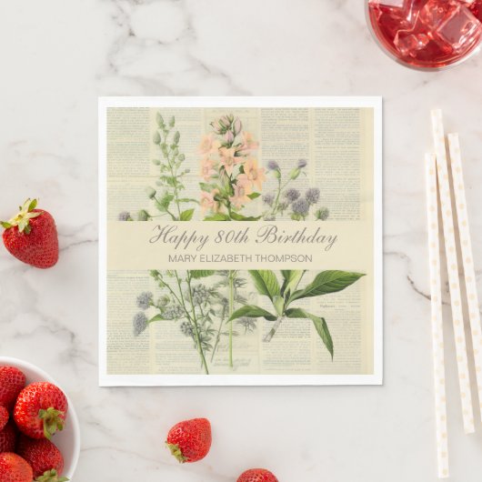 Serviette En Papier Soft Botanical Vintaqe Fleur sauvage 80e anniversa (En situation)
