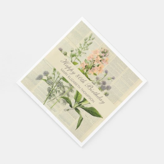 Serviette En Papier Soft Botanical Vintaqe Fleur sauvage 80e anniversa (Coin)
