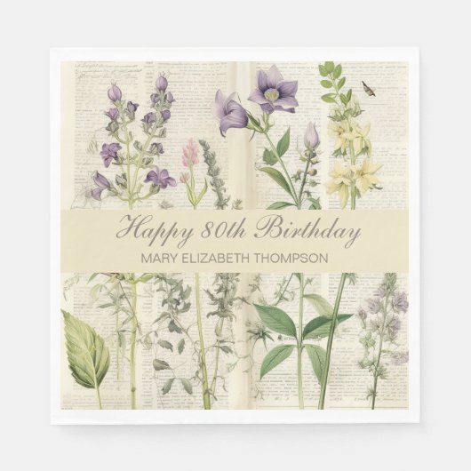 Serviette En Papier Soft Botanical Vintaqe Fleur sauvage 80e anniversa (Devant)