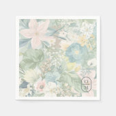 Serviette En Papier Soft Floral Watercolor Monogram Wedding (Devant)