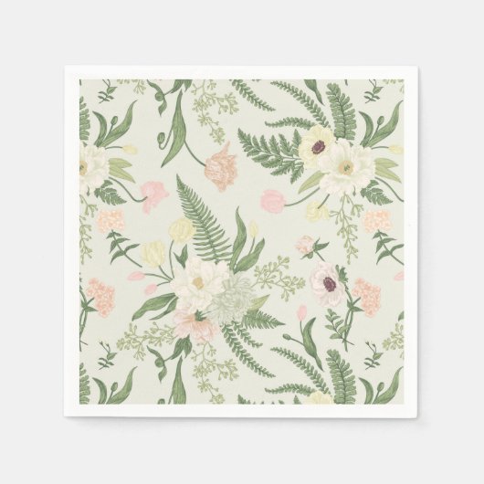 Serviette En Papier Soft Mint Green Garden Motif (Devant)