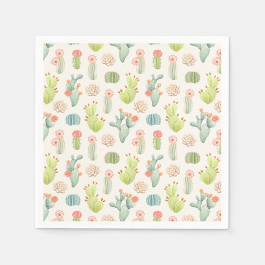 Serviette En Papier Soft Pastel Cactus & Motif Succulent (Devant)